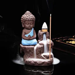 Meditating Monk Buddha Smoke Backflow Cone Decorative Incense Holder Decorative Showpiece - 6 cm-image-52