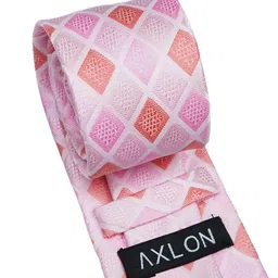 axlon Pink Geometric Checkered Tie For Men – Formal Ties Set With Pocket Square & Tie Pin Clip For Mens, Silk Neckties Gift Sets For Men’s (AXNW47) image 5