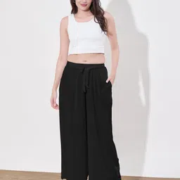 a & h Women Regular Fit Black Viscose Rayon Trousers image 5