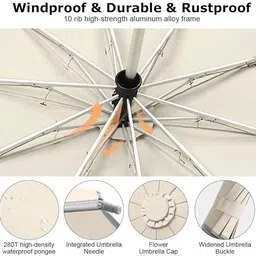 venzina 50 Inch Large Travel Umbrella Auto Fold UV Windproof Beige Umbrella image 4