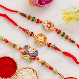 lomoniya Designer Rakhi-3 Combo Pack Zardosi Chawal Roli Pack, Rakhi Set-picture-11