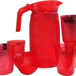 Crysta Plastic Water and Drinks Serving 2000 ml Jug Set With Crystal 6 Glass Set Jug Glass Set image 2