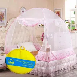 verdioz QUEEN SIZE BED, Corrosion free steel frame, double yarn 30 gsm, export quality Polyester Washable Adults Mosquito Net image 1