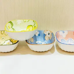 lemon tree Ceramic Serving Bowl Small Square Ramken/Nuts/Dessert Serving 4 Pcs Bowl Set for Kitchen, Dining image 2