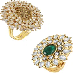 Ethnic Gold Plated 2 Adjustable Cocktail Finger Ring Combo Brass Gold Plated Ring Set-image-39