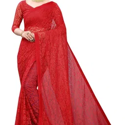 Self Design Bollywood Net Saree-image-1