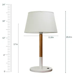 kapoor lampshades Modena White Fabric Shade Night Lamp With Wood Base image 4
