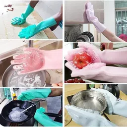 ablue clipper Silicon Dish Washing Gloves, Silicone Cleaning Gloves, silicon Kitchen gloves Wet and Dry Glove image 5