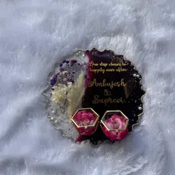 shyamacraft 8 Inch Resin Engagement Ring Platter with 2 Vintage Ring Boxes PTFE (Non-stick) Decorative Platter image 4