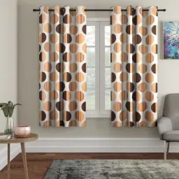 cortina Beige Floral Polyester 5Ft Semisheer Eyelet Window Curtains (Set Of 2)-picture-33