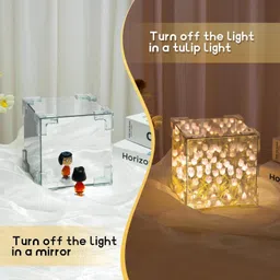 dwiti enterprise Tulip Square Night Light – Elegant LED Ball Lamp with Wooden Base Night Lamp Table Lamp image 4