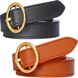 heneda Women Casual, Formal Black, Tan Synthetic Belt image 1