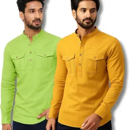 crowntail Pack of 2 Men Solid Pure Cotton Straight Kurta-picture-14