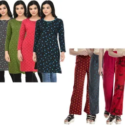 Pack of 8 Women Printed Wool Straight Kurta-image-64