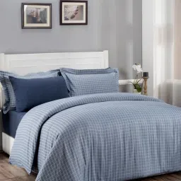 Blue Solid 100% Cotton Double Bed Duvet Cover With 2 Pillow Covers by Maspar-picture-38