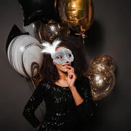 proberos 2 Pcs Masquerade Mask with Feather Women Venetian Halloween Cosplay Mask for Party Mask image 2