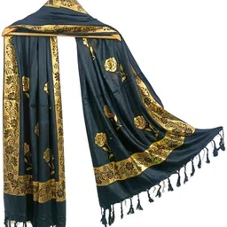 ogs Graphic Print, Floral Print, Printed Rayon Women Black Scarf, Stole, Fancy Scarf image 2