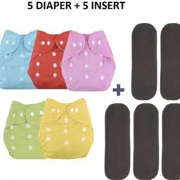 skutirnappy 5 Piece Button Reusable Cloth Diapers with 5 inserts (black) - (5 Multicolour)-picture-10