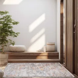 sapana carpet-mats Cream & Grey Abstract Polyester 3 x 5 Feet Machine Made Carpet image 1