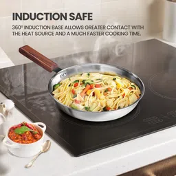 milton Pro cook Triply Hexa Tech Induction Glass Lid & Wooden Handle,22cm, Honeycomb Fry Pan 22 cm diameter with Lid 1.25 L capacity image 4