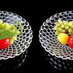 Premium Glass Transparent Bubble Bowl Plate For Fruit/Salad PACK 2 Tray-image-1