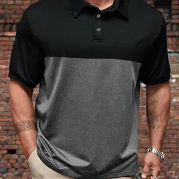 leotude Men Colorblock Polo Neck Cotton Blend Grey T-Shirt-picture-14