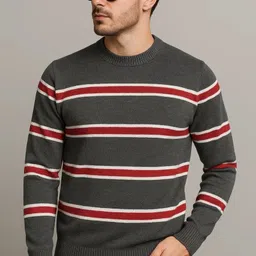 metronaut Men Striped Round Neck Brown Sweater image 3
