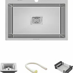 lipka Handmade 304 Stainless Steel Kitchen Sink with Tap Hole 18 x 16 x 10 Inches Single Bowl Sink with Inbuilt Hole for Faucet, Waste Pipe, Coupling & Basket Vessel Sink-picture-26