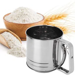 vjm fusion Flour Sifter Stainless Steel Double Layer Manual Sieve Large Capacity Strainer Collapsible Strainer image 1