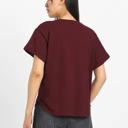 juneberry Women Solid Round Neck Pure Cotton Maroon T-Shirt image 3
