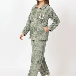 rg by ss clothing Women Night Suit Set Light Green Solid image 3