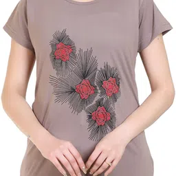 dg divine girl Women Graphic Print Round Neck Cotton Blend Brown T-Shirt-picture-11