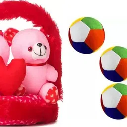 kpn Best Quality Super Soft Couple-Basket Teddies & Small Balls Combo for Kids- 30 cm-picture-21