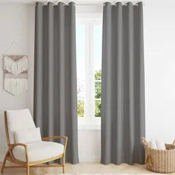 parda online Dark Grey Polyster Solid 9ft Blackout Eyelet Window/Door (1 Pc) image 1