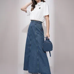 tokyo talkies Women Solid Flared Light Blue Skirt image 3