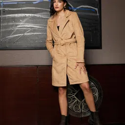 campus sutra Suede Solid Coat For Women image 1