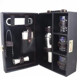chiefly vegan Leathers 3 Glasses Black Bar Set |Premium Bar Set Bottle Opener with Bottle Handy Portable Leatherette Bar Set for car | Whiskey Glasses AIBLP006 1 - Piece Bar Set-picture-14
