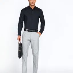 park avenue Men Regular Fit Grey Polyester Trousers image 2