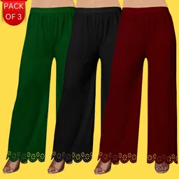 kiran impex Pack of 3 Women Straight Fit Multicolor Lycra Blend Trousers-picture-10
