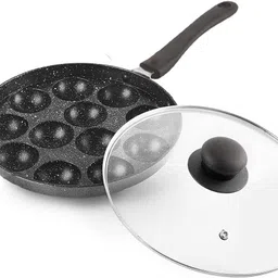 xtend Non-Stick HEAVY 12 Cavity APPAM (Spatter Finish)GLASS LID (Hammer Tone Coated) Paniarakkal with Lid 0.5 L capacity 21 cm diameter-picture-15
