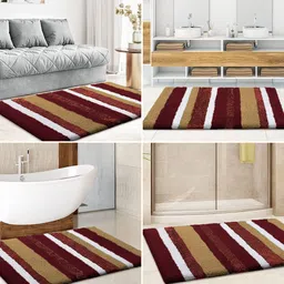 luxe home international Brown Stripe Microfibre 30x18 Inches AntiSkid Bath Mat image 4