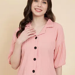 ekasya Women Regular Fit Solid Lapel Collar Casual Shirt-picture-22