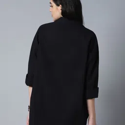 coesica Women Oversized Fit Solid Spread Collar Casual Shirt image 2