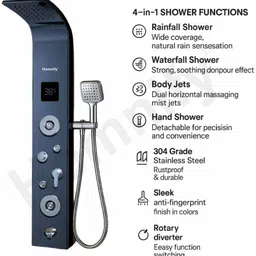 Elite Shower Panel 6 in One Tower System, Rainfall Shower, Body Massage Spray Handheld Shower, Temperature Display, Wall Mount Easy Connect Shower Panel Kit black colour image 2