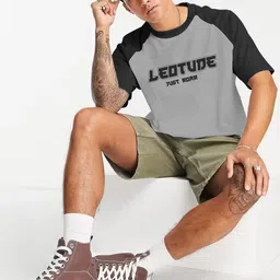 just roar Men Printed Round Neck Cotton Blend Grey T-Shirt image 4