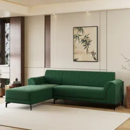 casacraft from pepperfry Zyra Water-Repellant Velvet Fabric RHS Sectional Sofa (3 + Lounger) in Emerald Green Color-picture-18