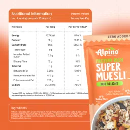 ALPINO 16g Protein-Rich Super Muesli Nut Delight 400g - 0 Added Sugar, 75% Whole Grains, 18% Fruits & Nuts - Source of Dietary Fibre & Healthy Fats image 3