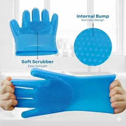 plassi Silicone Dishwashing Gloves for Kitchen Cleaning | Premium Silicone Hand Gloves Wet and Dry Glove image 5