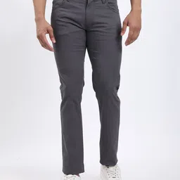indian terrain Men Slim Fit Grey Cotton Blend Trousers-picture-25
