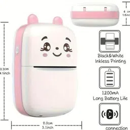 Stainley Cute Animal Mini Thermal Printer with Sticker Paper Set Pocket Printer image 3